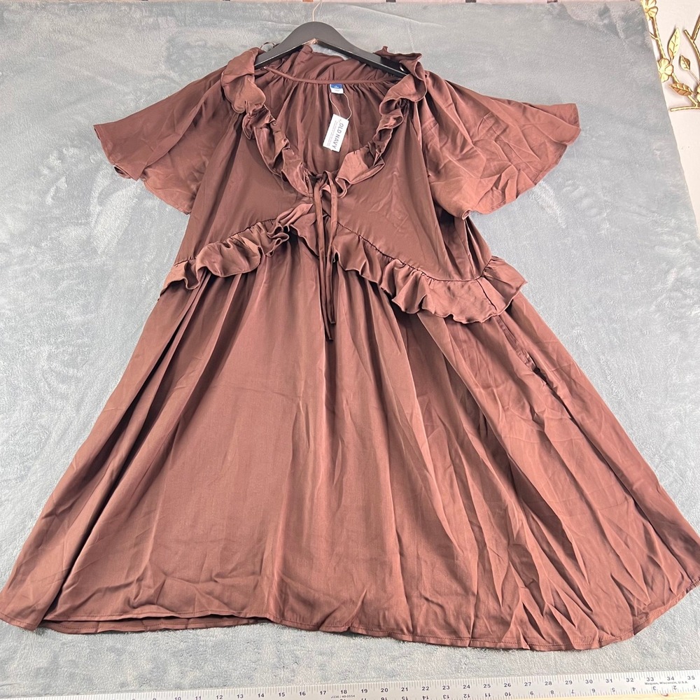 Old Navy Womens Chocolate Brown Ruffle V-Neck Flutter Sleeve Mini Dress L Tall